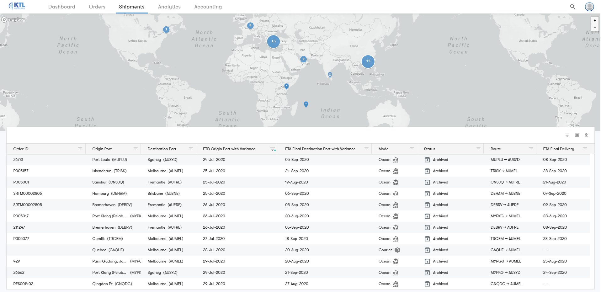 Freight Tracking Tool - Shipment Listing